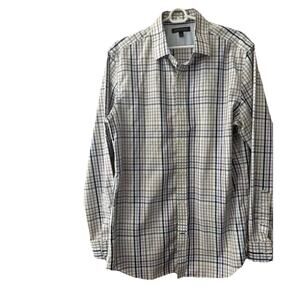 Banana Republic Men’s Large Button Down Shirt White Purple Blue Plaid Preppy